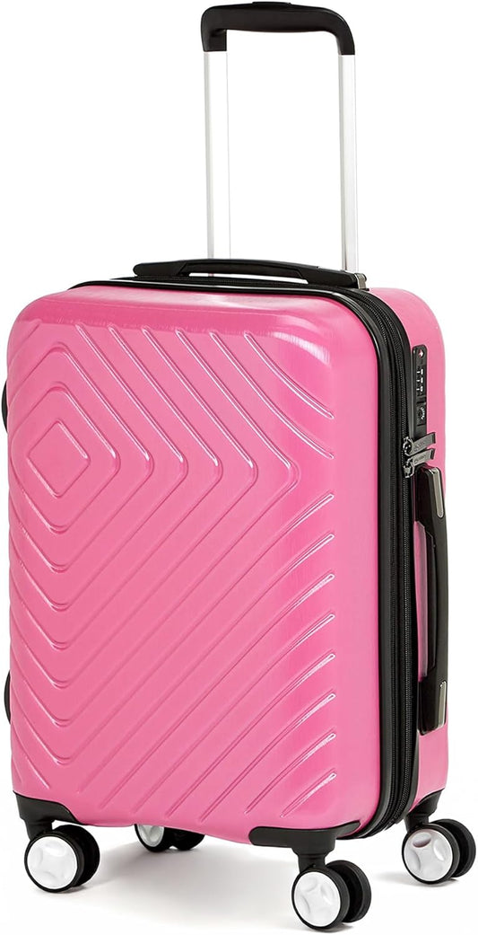 Amazon Basics 21" Hardside Carry-On Luggage with TSA Lock, Hardshell Suitcase With Wheels, Expandable For 25% More Capacity, With Scratch-Resistant Geometric Surface, 4 Multi-directional Wheels, Pink