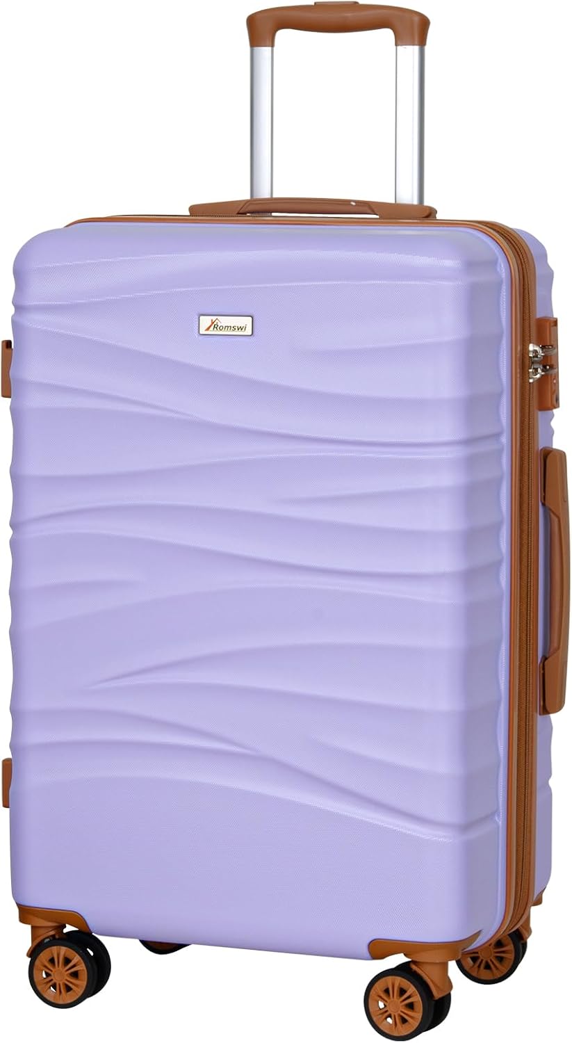 Romswi Expandable 28" Checked Luggage,Large Hardshell Suitcase with Double Spinner Wheels for 20% More Space, Airline Approved Lightweight Hardside Luggage, Scratch-Resistant & YKK Zipper,Purple