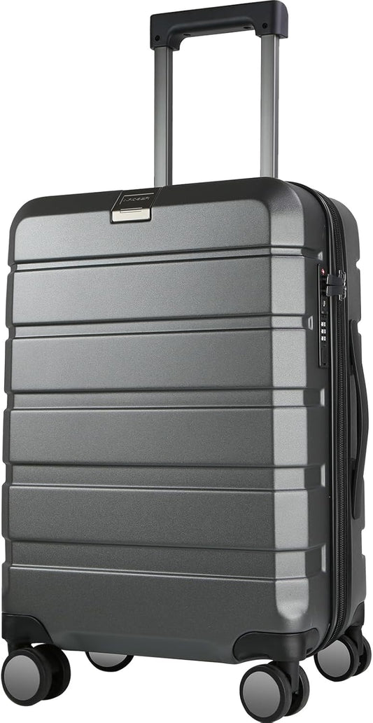 KROSER Hardside Expandable Carry On Luggage with Spinner Wheels & Built-in TSA Lock, Durable Suitcase Rolling Luggage with USB Port, Carry-On 20-Inch Steel Grey