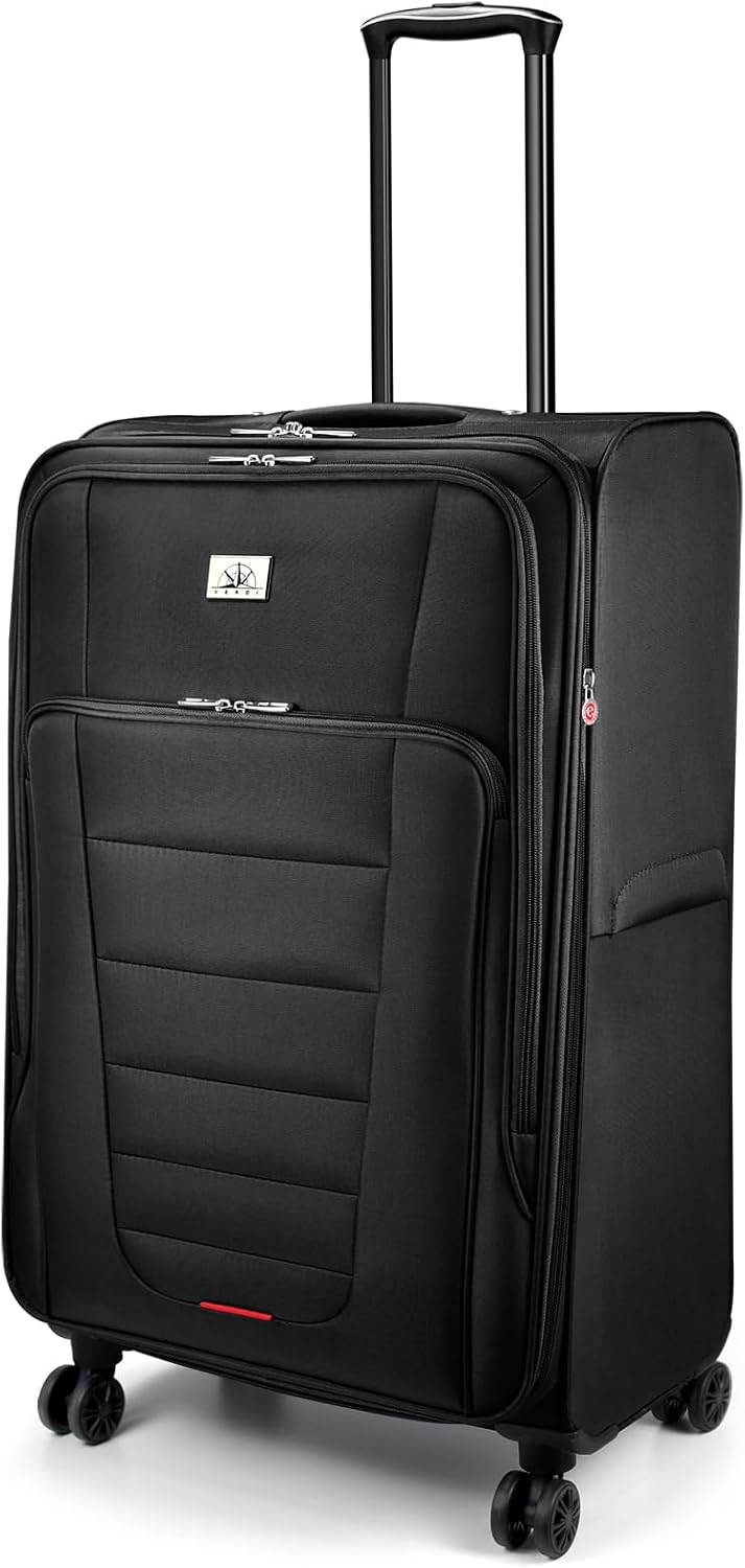 Verdi Softside Expandable 28 Inch Luggage with Spinner Wheels Lightweight Large Suitcase (Black, Checked-Large 28-Inch)