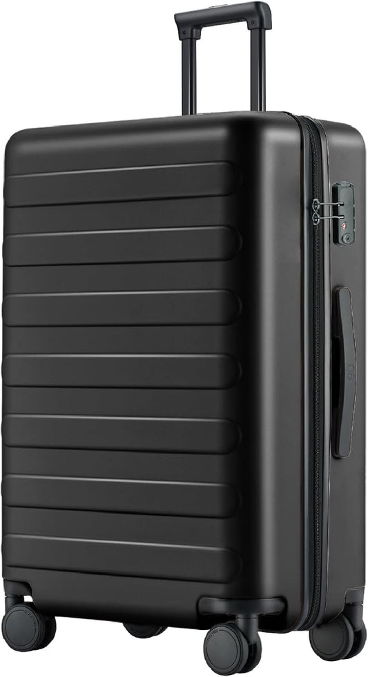 NINETYGO Medium Checked Luggage 26 Inch, Checking In Luggage with Smooth Spinner Wheels, Lightweight, Hard Shell PC Suitcase, Lightweight Travel Luggage, TSA Approved (Black, Rhine Basic)