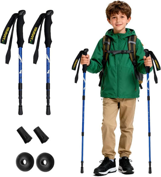 Hiking Trekking Poles, 2 Pack Anti Shock, Adjustable, Collapsible Hiking Poles for Trekking or Walking, Lightweight Aluminum Sticks for Children