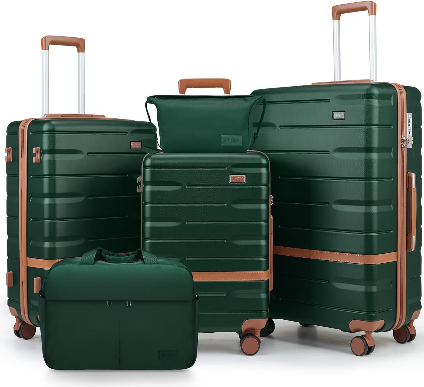 Luggage Sets 3 Piece with TSA Lock Hardside PC+ABS Carry On Suitcase with Spinner Wheels Lightweight Rolling Travel Luggage Sets with YKK Zippers (Dark Green)