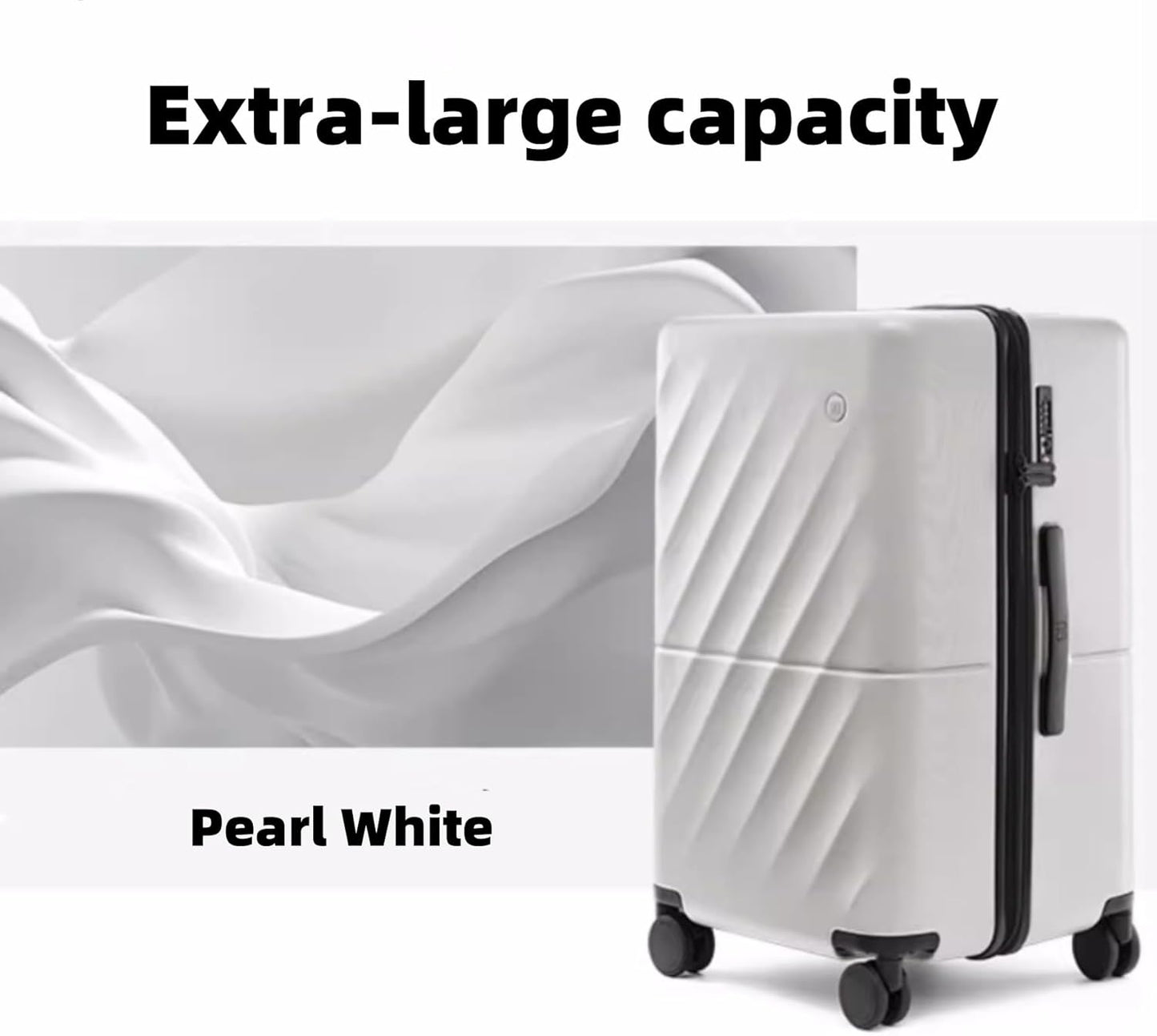 NINETYGO Trunk Luggage 24 Inch, Medium Checked Luggage with Double Spinner Wheels, Anti-Burst Zipper, Hard Case PC Suitcase, Lightweight Travel Luggage, TSA Approved (Pearl White, Hudson)