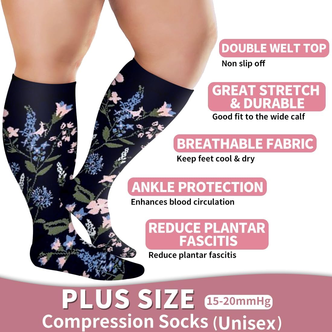Laite Hebe Plus Size Compression Socks for Women and Men-3 pairs Wide Calf Knee High Support for Circulation