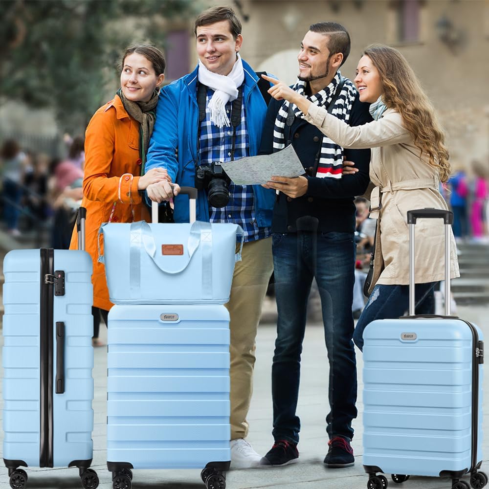 AnyZip Luggage Set 5 Piece PC ABS Hardshell Lightweight Suitcases for Travelling with 4 Universal Wheels TSA Lock Carry on Suitcase Light Blue