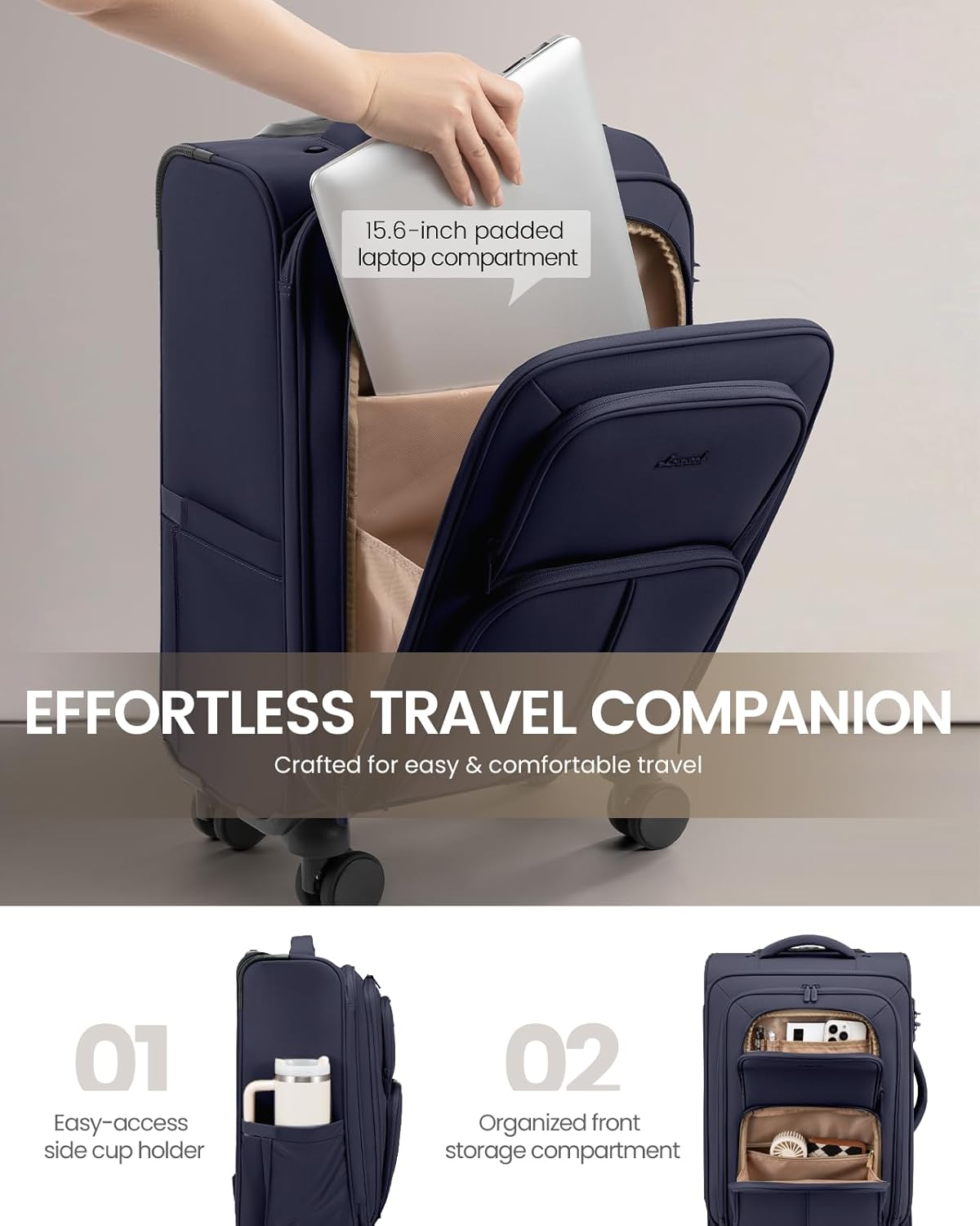 LOVEVOOK Carry On Luggage 22x14x9 Airline Approved, 22 Inch Softside Suitcases with Spinner Wheels, Lightweight Carry-on Suitcase with TSA Lock for Women Men, Large Luggage for Travel Business Trip