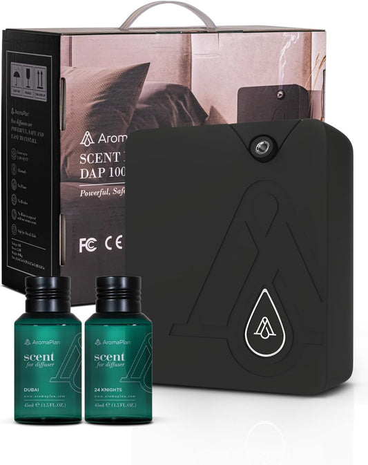 AromaPlan Smart Scent Air Machine for Home + 2 Fragrances– Smart Cold Air Technology, Hotel Collection Diffuser, Waterless Whole House Scent Diffuser with Top Picks Fragrance Kit, Black