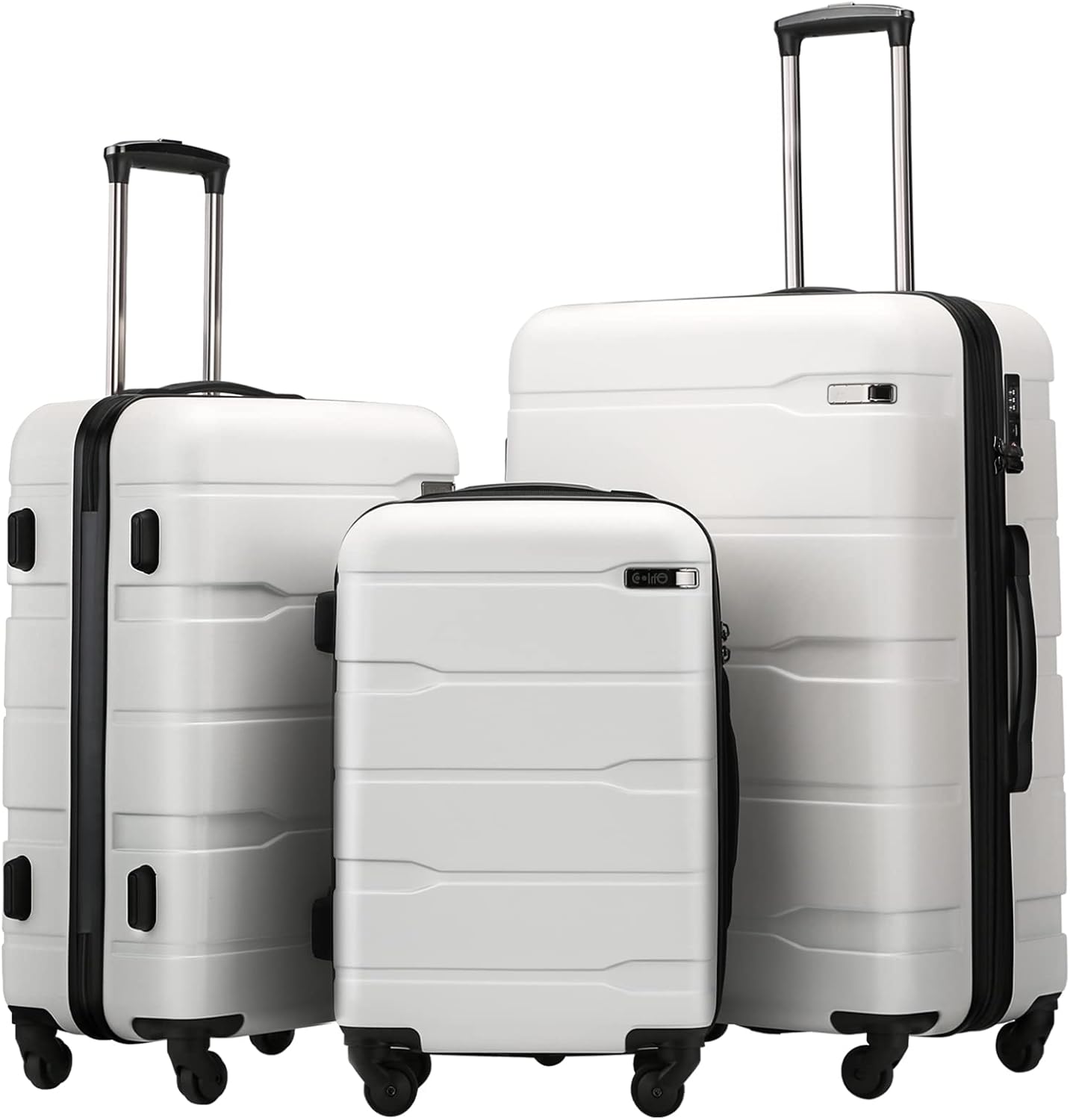 Coolife 3-Piece Luggage Set with Expandable 28-Inch Suitcase, PC+ABS Spinner (20/24/28 Inch, White)