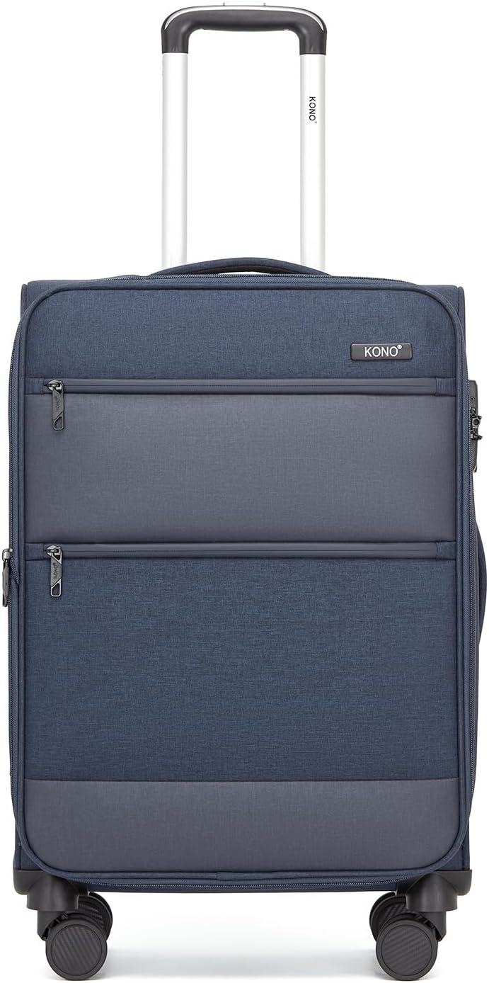 Kono 24 Inch Softside Expandable Checked Luggage with 8 Spinner Wheels TSA Lock Softshell Lightweight Business Travel Suitcase for Men and Women, Navy Blue
