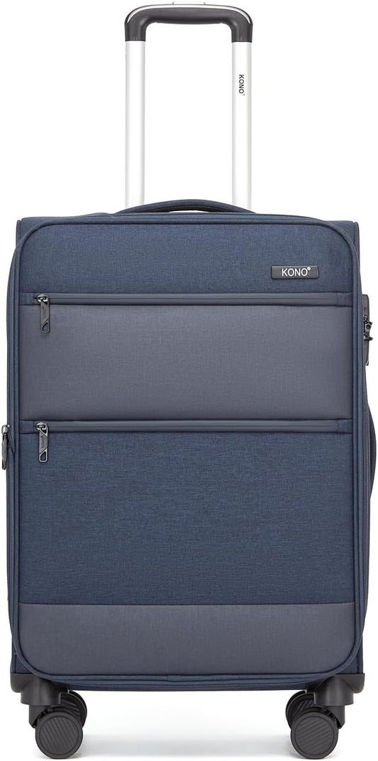 Kono 24 Inch Softside Expandable Checked Luggage with 8 Spinner Wheels TSA Lock Softshell Lightweight Business Travel Suitcase for Men and Women, Navy Blue