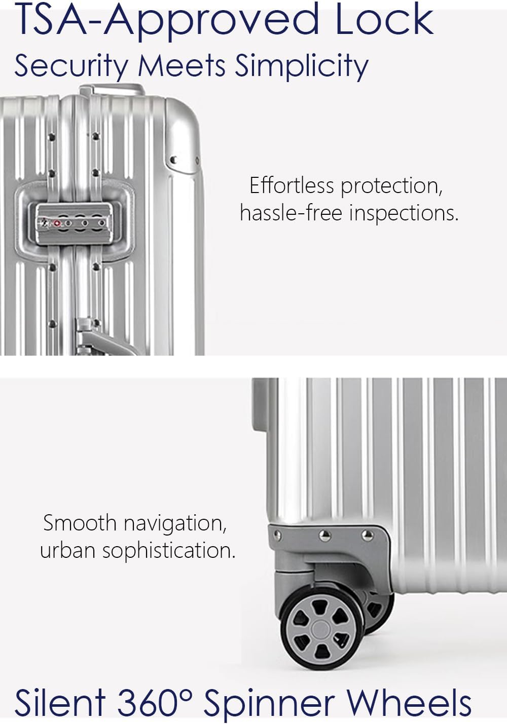 HotWay 20 Inch All Aluminum Carry On Luggage with Wheels, Hard Shell Zipperless Suitcase with TSA Locks, Silver Travel Luggage (22x14x9 Airline Approved)