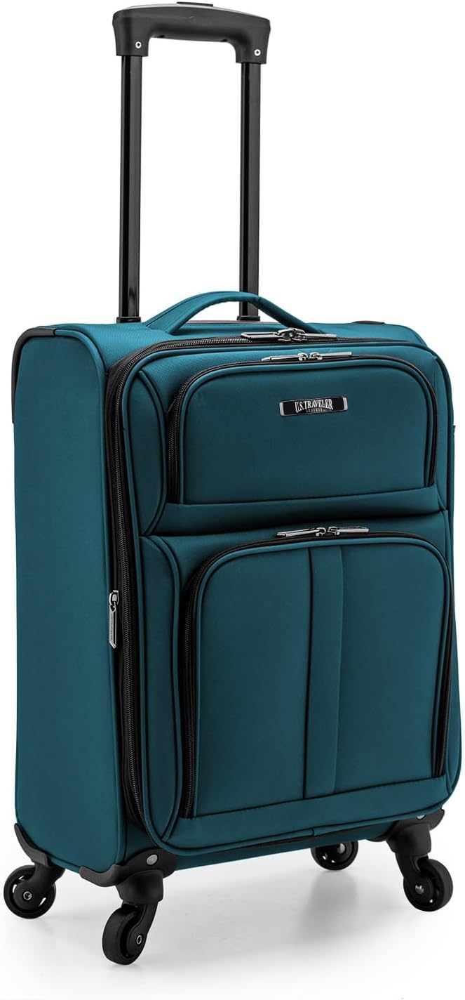U.S. Traveler Anzio Softside Sturdy Ballistic Nylon Expandable Travel Suitcase Luggage with 4 Spinner Wheels, Teal, Carry-on 22-Inch