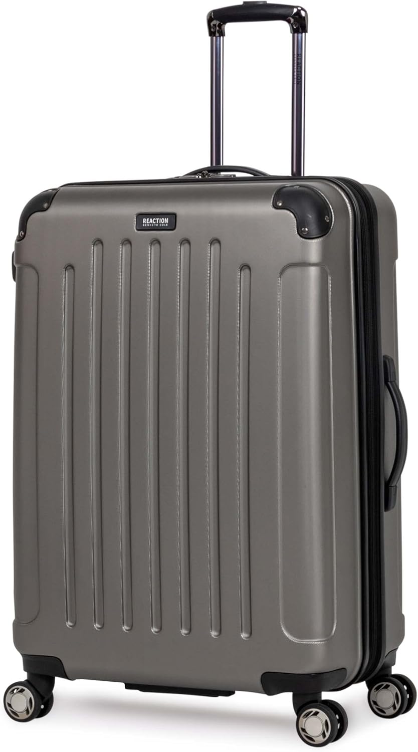 Kenneth Cole REACTION Renegade Luggage Expandable 8-Wheel Spinner Lightweight Hardside Suitcase, Silver, 28-Inch Checked
