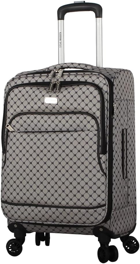 Steve Madden Designer Luggage Collection - Lightweight Softside Expandable Suitcase for Men & Women - Durable 20 Inch Carry On Bag with 4-Rolling Spinner Wheels (Noble Black/Grey, 20in)