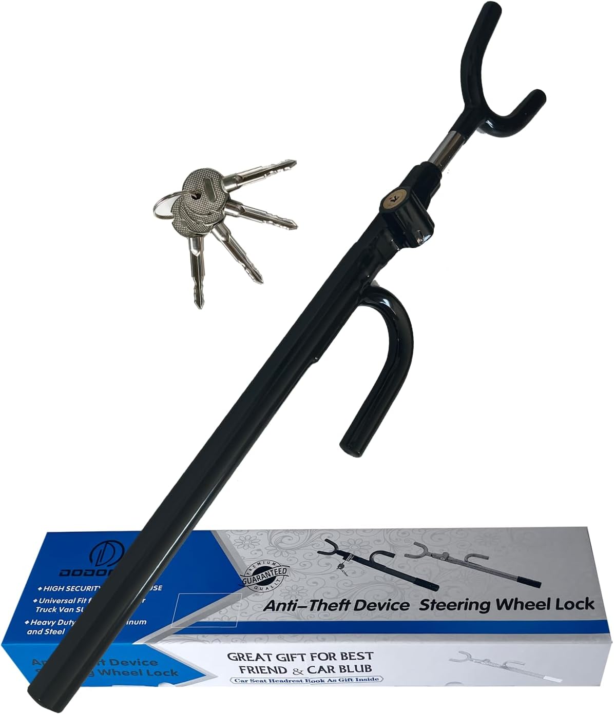 Steering Wheel Lock Anti-Theft car Device Car Wheel Locks Heavy Duty Vehicle Security Steering Wheel Lock for Truck Car Vehicles Van Lorry SUV with 4 Keys, Elongated Length MAX 30.5“ Black