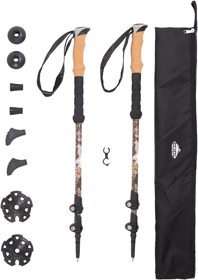 Cascade Mountain Tech Trekking Poles - Carbon Fiber Walking or Hiking Sticks with Quick Adjustable Locks