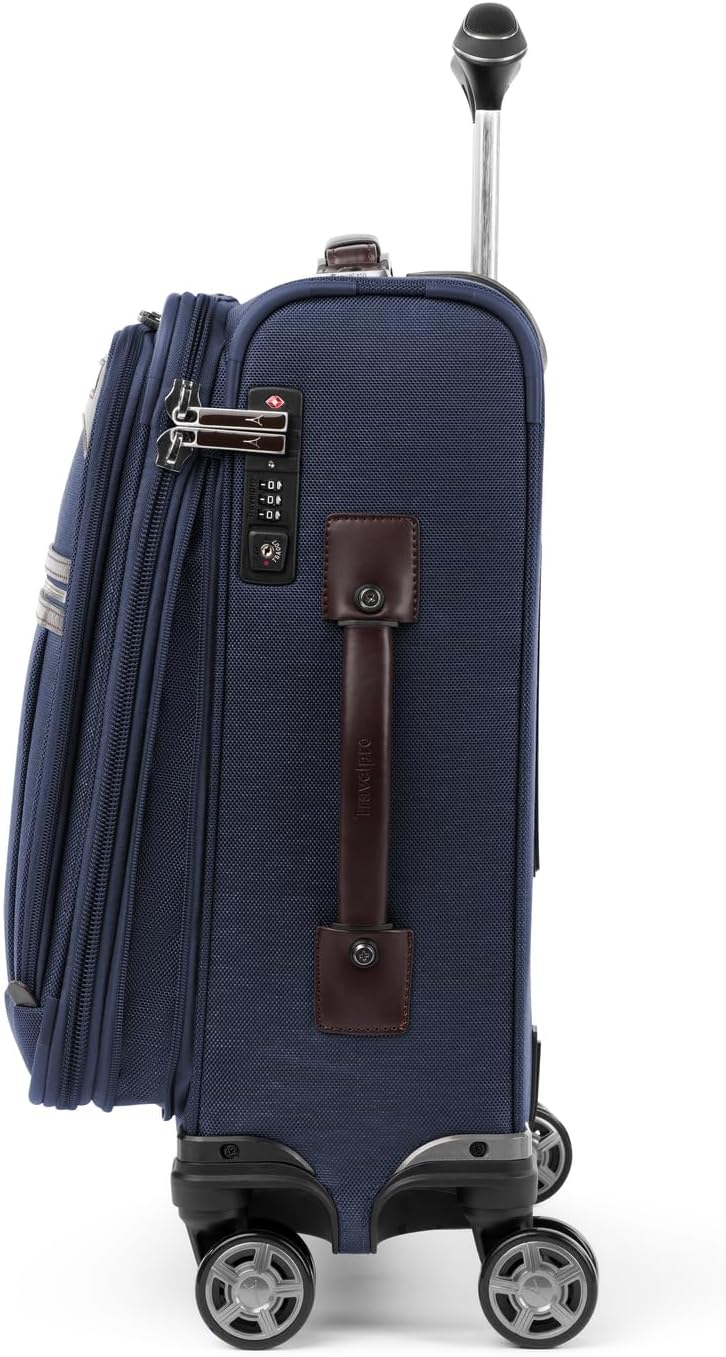 Travelpro Platinum Elite Softside Expandable Carry on Luggage, 8 Wheel Spinner Suitcase, USB Port, Men and Women, International, True Navy, Carry On 19-Inch