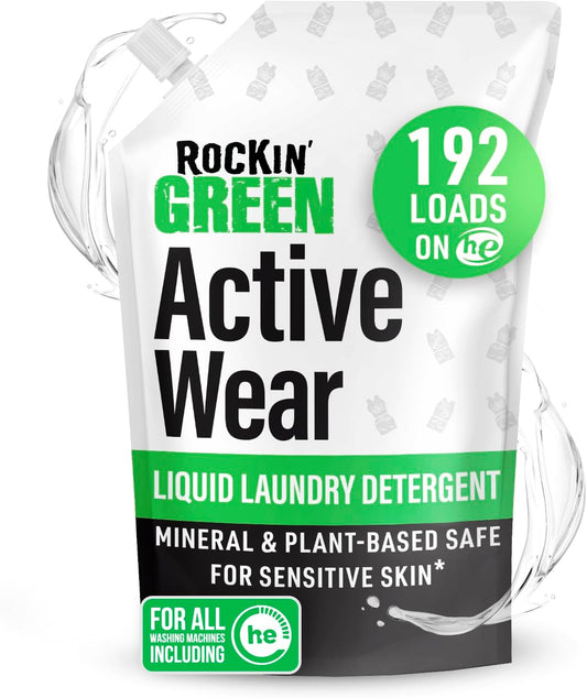 Rockin' Green Laundry Detergent, Plant based, All Natural Laundry Detergent Powder, Vegan and Biodegradable Odor Fighter, Safe for Sensitive Skin (Liquid Laundry Detergent 192 Loads - Unscented)