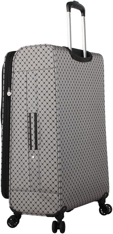 Steve Madden Designer Luggage - Checked Large 28 Inch Softside Suitcase - Expandable for Extra Packing Capacity - Lightweight Bag with Rolling Spinner Wheels (Noble Black/Grey, 28in)