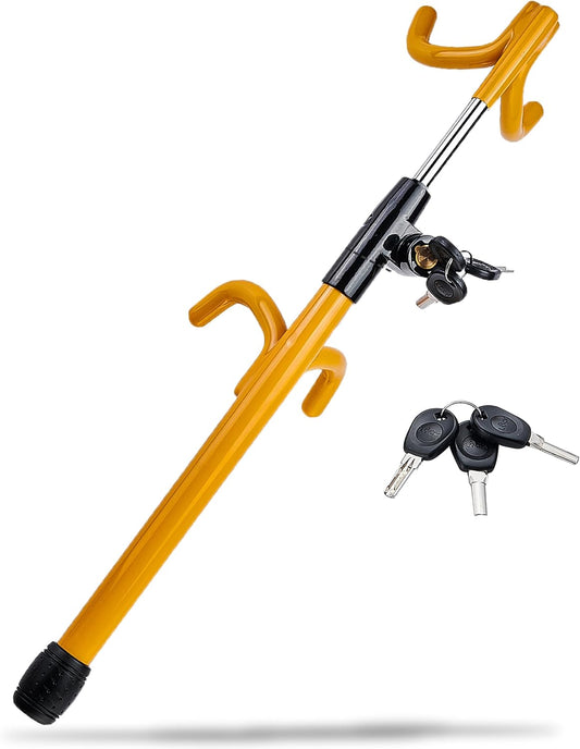Dodomes Steering Wheel Lock Anti-Theft Heavy Duty Secure Car Device, Adjustable Length Clamp Double Hook Locks Universal Fit Yellow