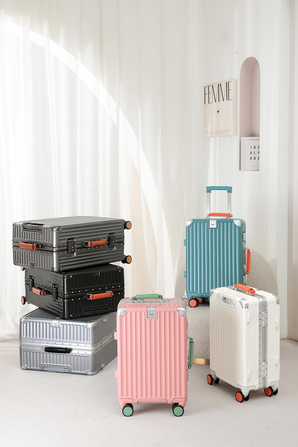 26 Inch Hardside Checked Luggage with Leather Handle, PC Zipperless Suitcase with Spinner Wheels and TSA Locks, Lightweight Checked Luggage for Travel, Silver