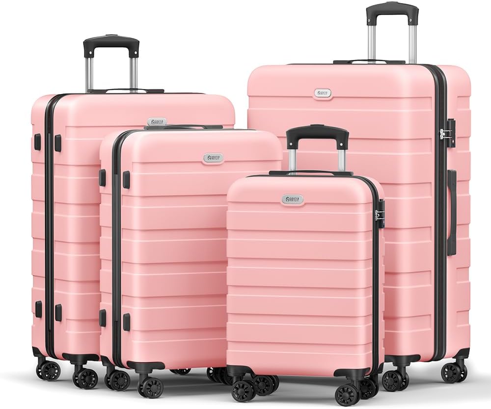 AnyZip Luggage Sets 4 Piece Hardshell Suitcase Set PC ABS Lightweight Travel Suitcases with 4 Double Spinner Wheels TSA Lock 20 24 28 32 Inch Pink