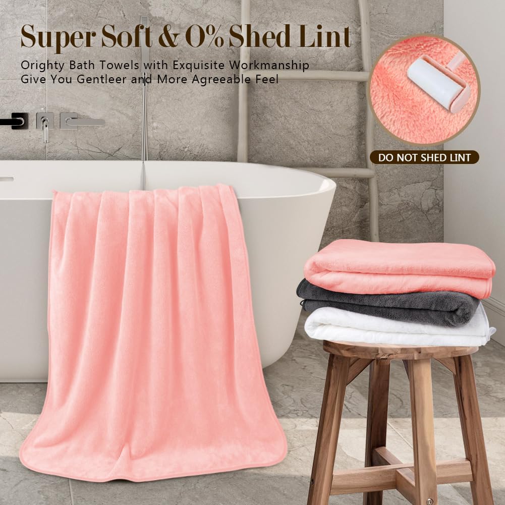Orighty Microfiber Bath Towels Pack of 2(27'' x 54'') - Soft Feel, Highly Absorbent, Quick Drying for Body, Sport, Yoga, SPA, Fitness - Pink