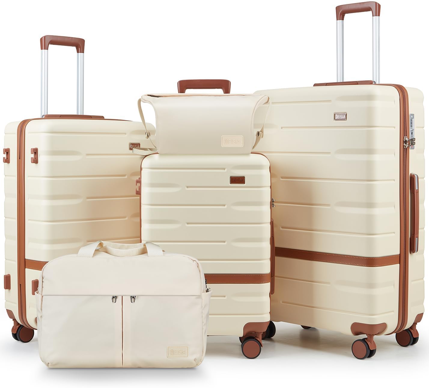 Luggage Sets 3 Piece with TSA Lock Hardside PC+ABS Carry On Suitcase with Spinner Wheels Lightweight Rolling Travel Luggage Sets with YKK Zippers (Beige)