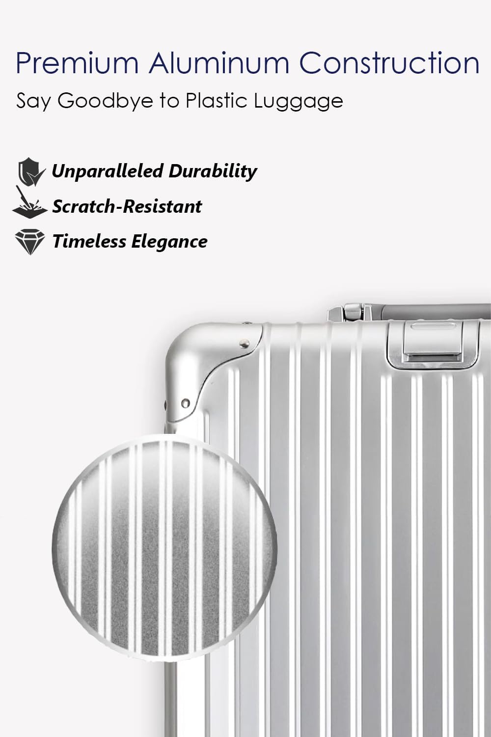 HotWay 24 Inch All Aluminum Checked In Luggage with Wheels, Hard Shell Zipperless Suitcase with TSA Locks, Silver Travel Luggage (22x14x9 Airline Approved)