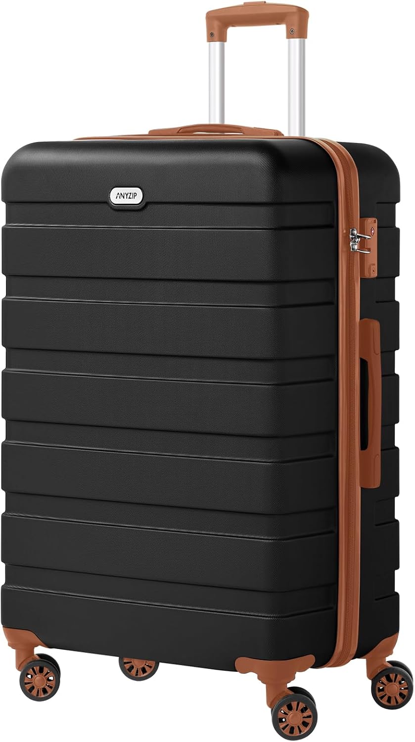 AnyZip Luggage PC ABS Hardside Lightweight Suitcase with 4 Universal Wheels TSA Lock Checked-Large 28 Inch Black Brown