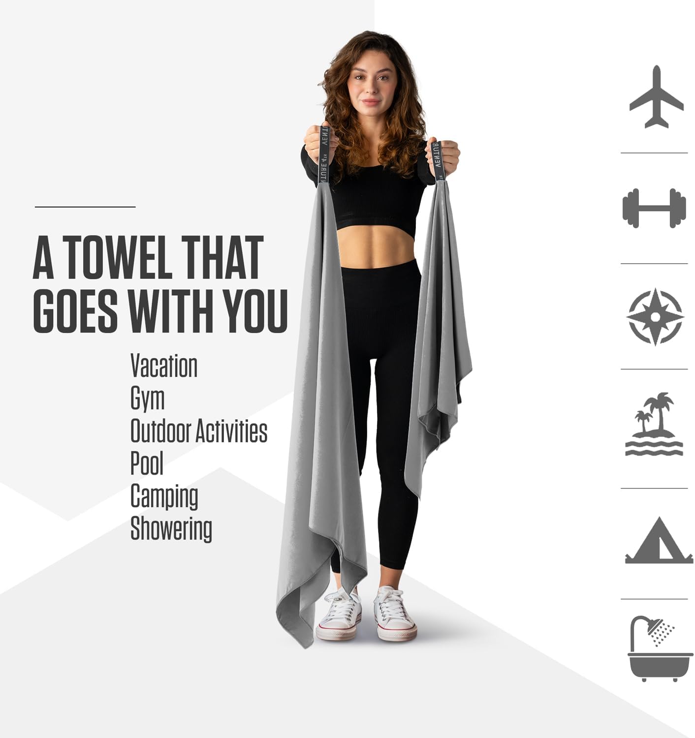 VENTURE 4TH Quick Dry Towel. Microfiber Travel Towel Ideal for Camping, Hiking, Backpacking, Gym. Lightweight & Fast Drying Travel Towels for Body. Compact & Easy to Pack - Light Gray Extra Large