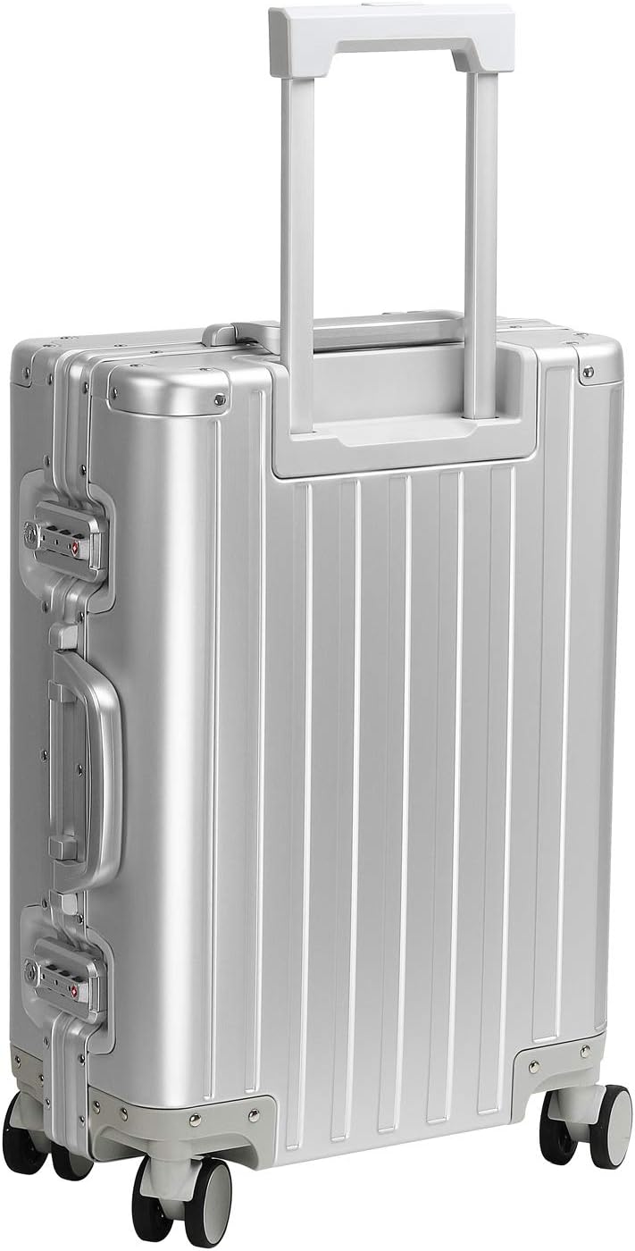25-inch Aluminum Checked Luggage: Silver - Full Metal Shell - Crush-Resistant & Burst-Proof, TSA Lock & Spinner Wheels for Business Travel - Men Women