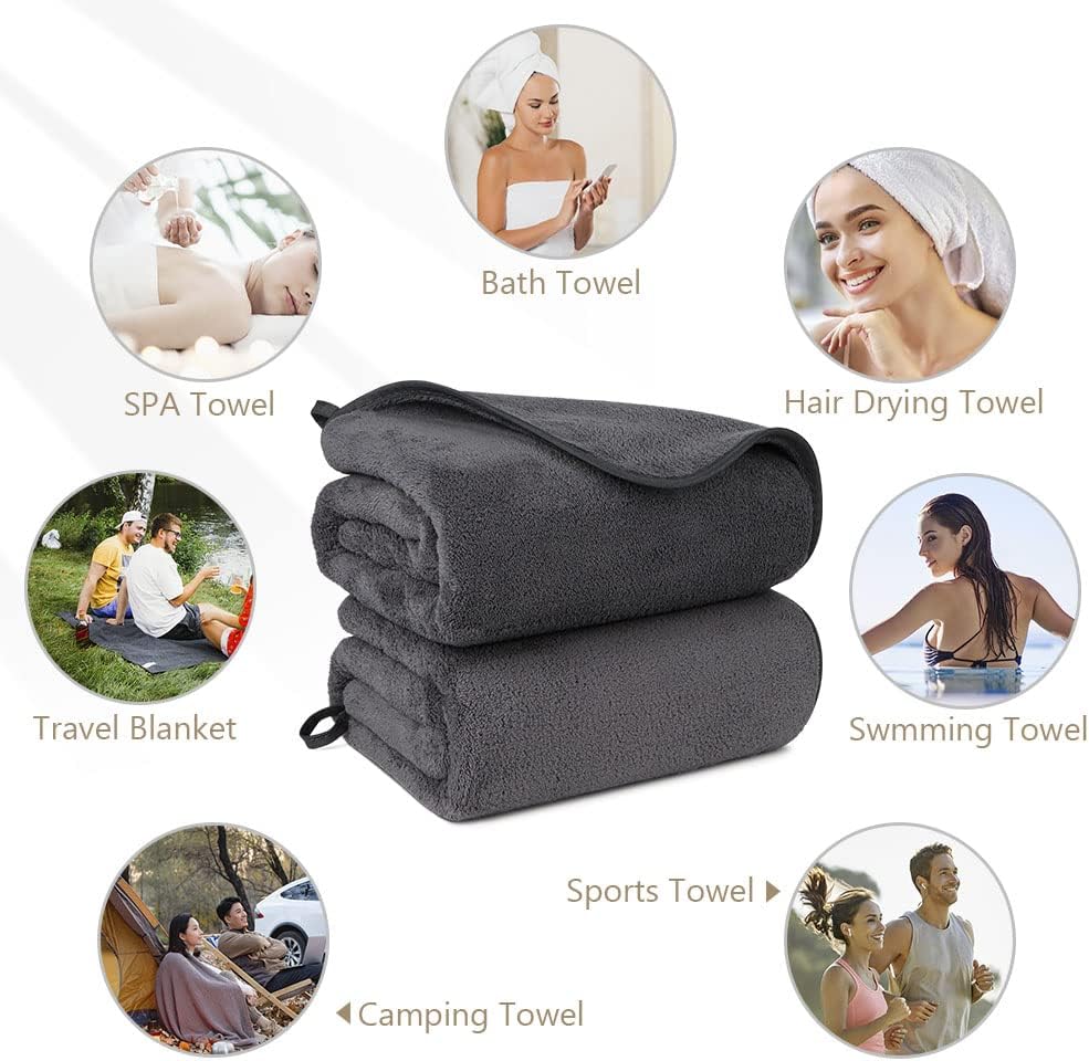 Orighty Bath Towels Pack of 4(27’’ x 54’’) - Soft Feel Bath Towel Sets, Highly Absorbent Microfiber Towels for Body, Quick Drying, Microfiber Towel for Sport, Yoga, SPA, Fitness - Grey