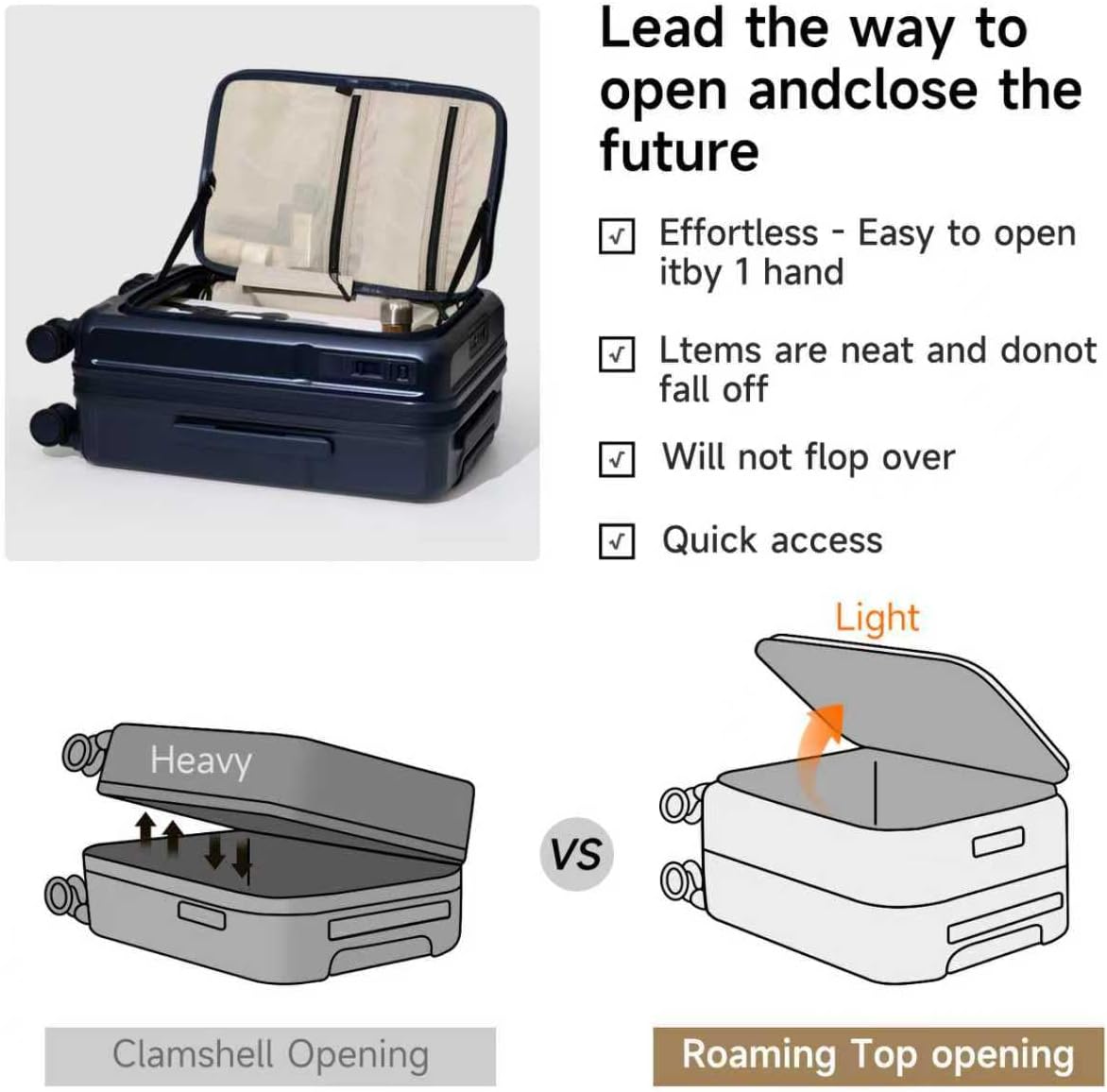 ROAMING Expandable 20 Inch Carry On Luggage with Mute Brake Wheels Airline Approved Hard Shell Suitcases with Front Pocket Top Opening Luggage with TSA Lock for Short Business Travel, Glaze blue