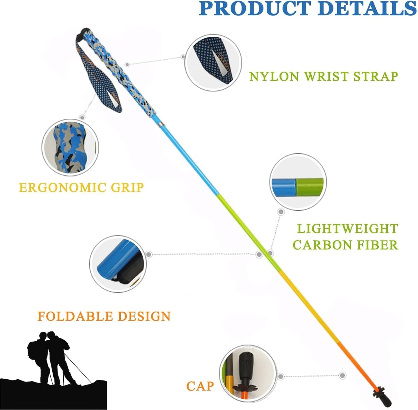 Carbon Fiber Trekking Poles 2-Pack - Ultra Lightweight 10oz, Collapsible 3-Piece Folding Design with Anti-Shock, Moisture-Wicking Cork Grips for Hiking, Mountaineering