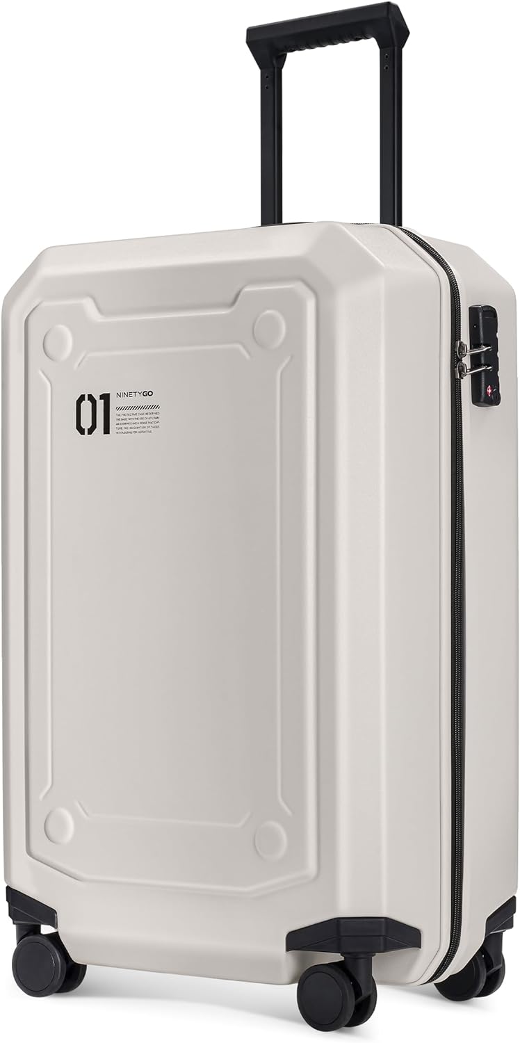 NINETYGO Carry On Luggage 22x14x9 Airline Approved, Carry On Suitcase with Smooth Double Spinner Wheels, Hard Shell PC+ABS Suitcase Carry-On, Lightweight Travel Luggage, TSA Approved (White, Sahara)