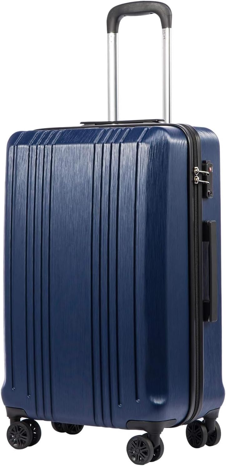 Coolife Luggage PC+ABS Expandable Hardshell Suitcase with TSA Lock, Spinner Checked Lightweight (navy, L(28IN))