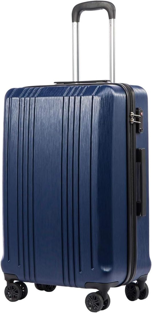 Coolife Luggage PC+ABS Expandable Hardshell Suitcase with TSA Lock, Spinner Checked Lightweight (navy, L(28IN))
