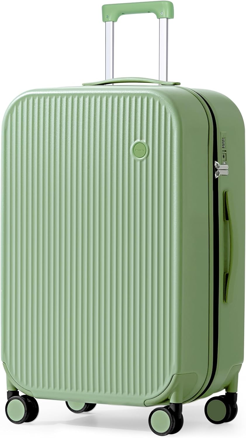 mixi 24 Inch Checked Luggage PC Hardshell Suitcases with Wheels for Travel Woman Men, Avocado Green