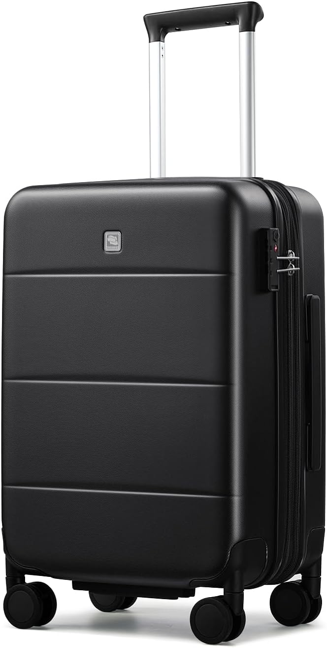 Hanke Expandable Carry On Luggage 22x14x9 Airline Approved, 20 Inch Hardside Luggage with Spinner Wheels, All-PC Hard Shell Carry-On Suitcase, Lightweight & TSA Approved (Jet Black, 46L)