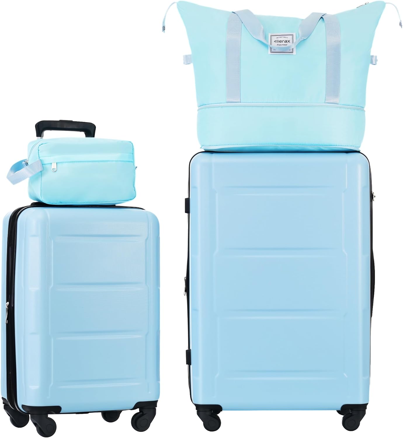 Merax Luggage Sets 2 Piece Suitcase Set, Hardshell 20 IN & 24 IN Suitcase Set with Duffel Bag, Travel Suitcases with Spinner Wheels and TSA Lock(Light Blue)