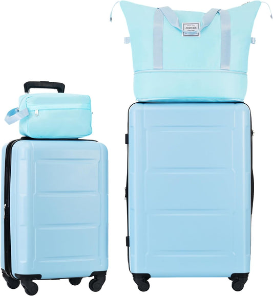 Merax Luggage Sets 2 Piece Suitcase Set, Hardshell 20 IN & 24 IN Suitcase Set with Duffel Bag, Travel Suitcases with Spinner Wheels and TSA Lock(Light Blue)