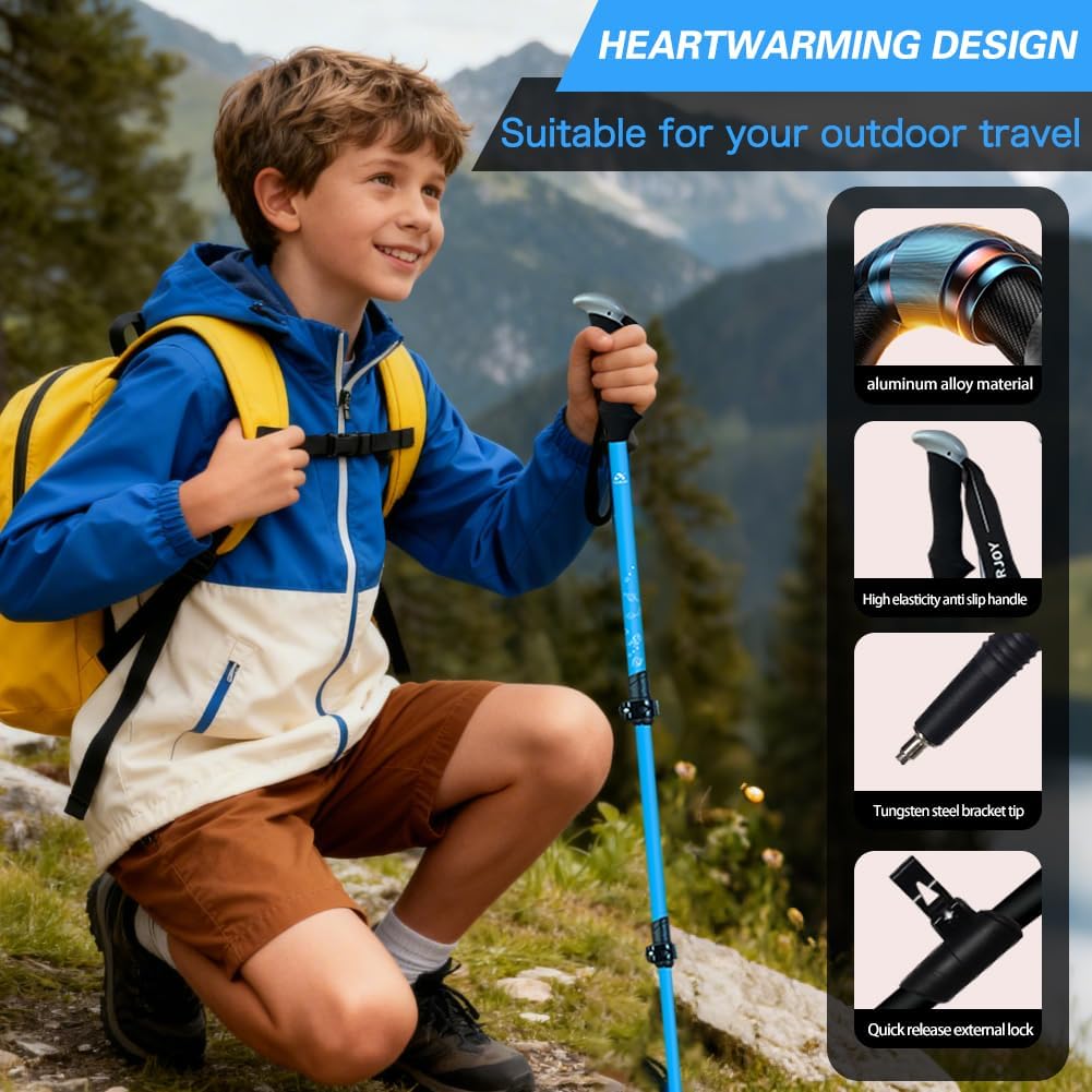 Hiking Trekking Poles, 2 Pack Anti Shock, Adjustable, Collapsible Hiking Poles for Trekking or Walking, Lightweight Aluminum Sticks for Children