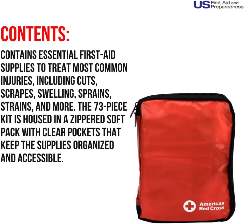American Red Cross Officially Licensed Product, First Aid Kit, 73 Piece Emergency Medical Supplies to Treat Minor Injuries