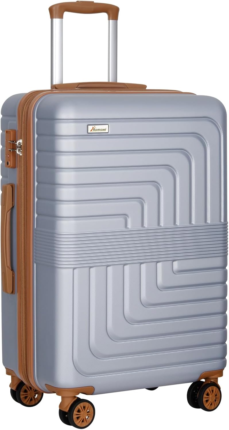 Romswi 30" Expandable Large Checked Luggage, Hardshell Suitcase with Double Spinner Wheels for 20% More Space, Airline Approved Lightweight Hardside with Scratch-Resistant & YKK Zipper, Silver