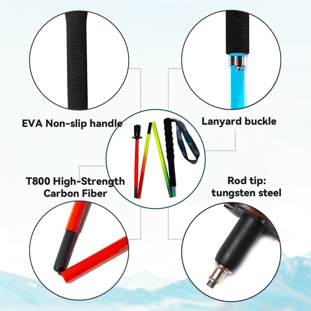 Carbon Fiber Trekking Poles 2-Pack - Ultra Lightweight 10oz, Collapsible 3-Piece Folding Design with Anti-Shock, Moisture-Wicking Cork Grips for Hiking, Mountaineering