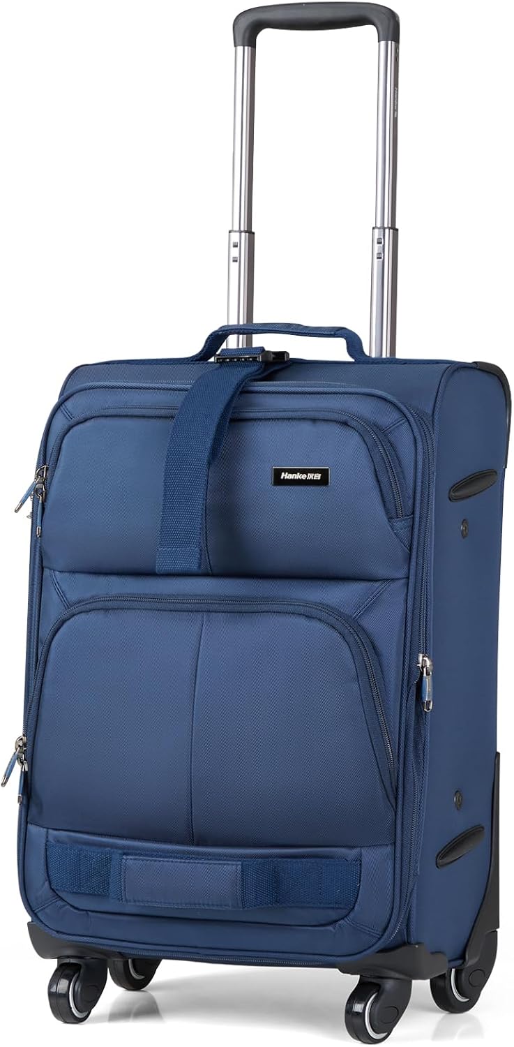 Hanke 20 Inch Softside Expandable Carry On Luggage with Spinner Wheels, Rolling Suitcase Travel Luggage with TSA Approved Luggage,Blue