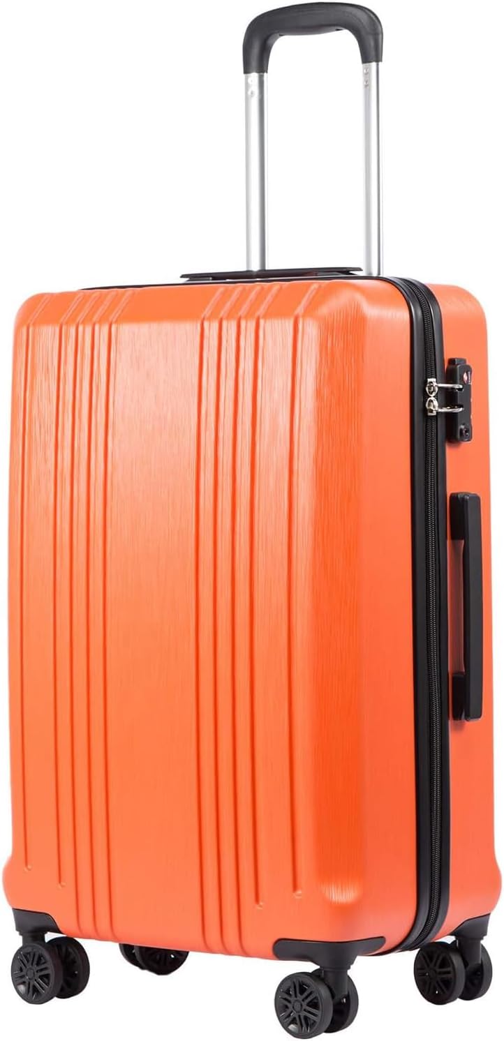 Coolife Luggage PC+ABS Hardshell Suitcase with TSA Lock, Spinner Checked Lightweight (orange, M(24IN))