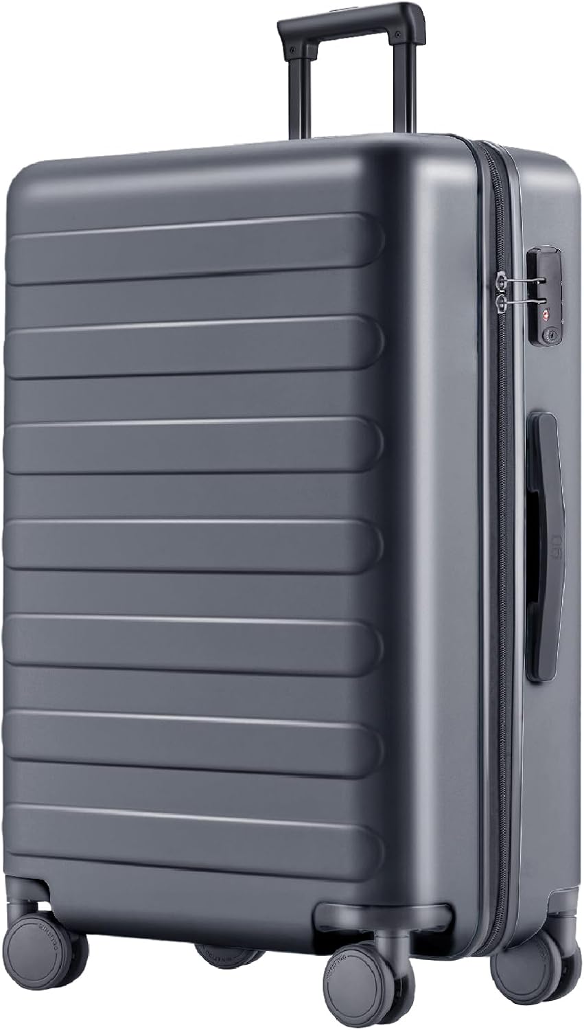 NINETYGO Large Checked Luggage 28 Inch, Checking In Luggage with Smooth Spinner Wheels, Lightweight, Hard Shell PC Suitcase, Lightweight Travel Luggage, TSA Approved (Grey, Rhine Basic)